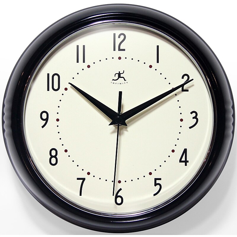 Infinity Instruments Round Retro Wall Clock, Aluminum, 9.5" (10940-BLACK) image 1
