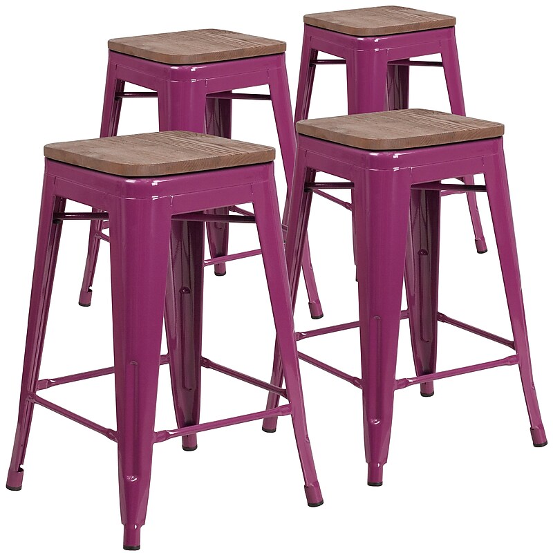 Flash Furniture Shania Industrial Metal Counter Height Stool without Back, Purple, 4-Pieces/Pack (4ETBT350324PURW) image 1