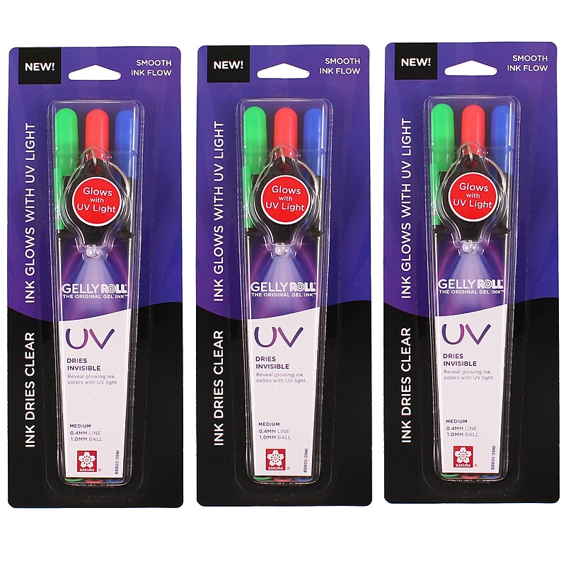 Sakura UV Gel Pens, Assorted Color Ink, 3/Set, 3/Bundle (SAK50809-3) image 1