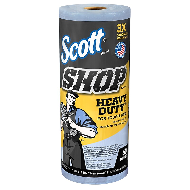 Scott Shop Towels Heavy Duty, 10.4" x 11", Blue, 60 Sheets/Roll, 12 Rolls/Carton (32992) image 1