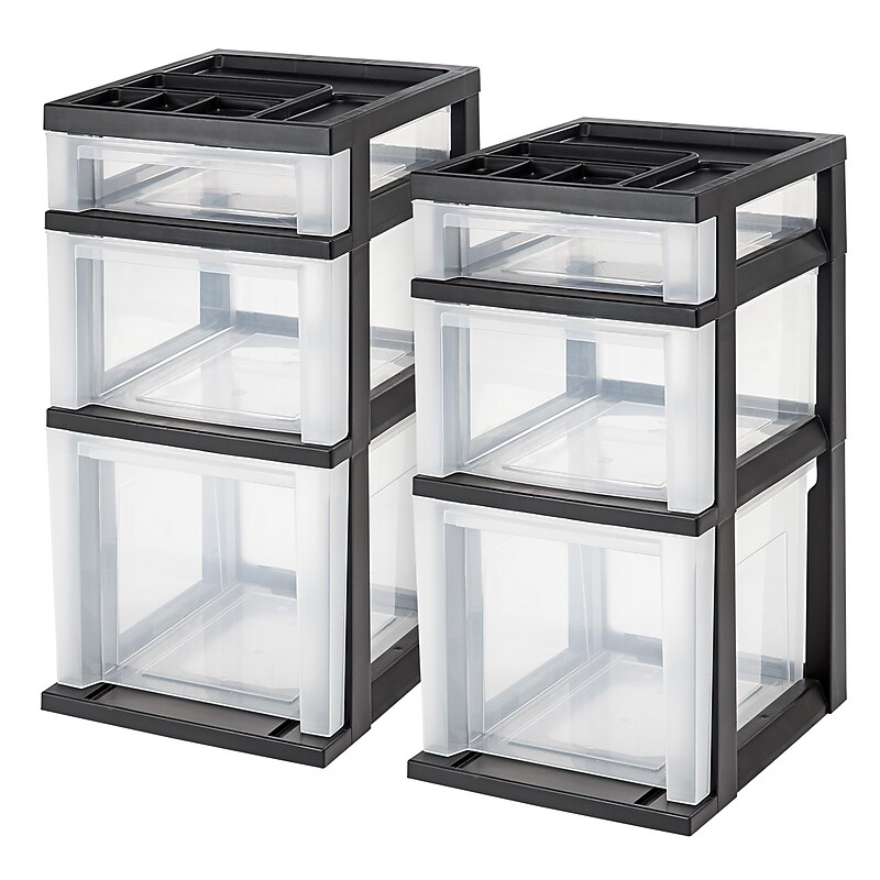 Iris 3-Drawer Organizer, Plastic, Black, 2/Carton (115026/115027CT) image 1