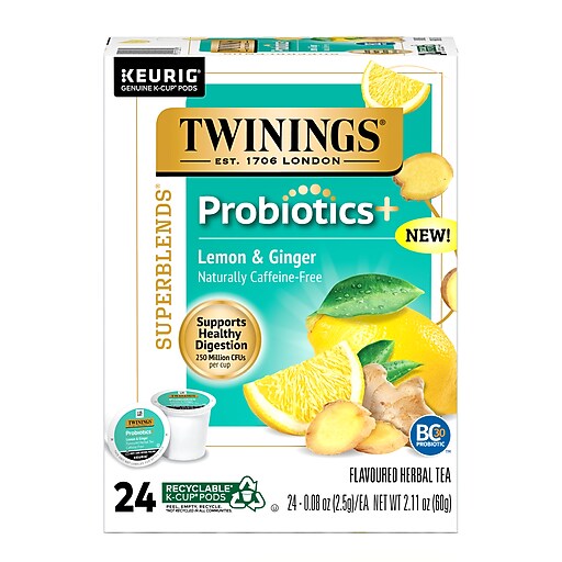Twinings Probiotics+ Herbal Lemon & Ginger Tea, Keurig® KCup® Pods, 24