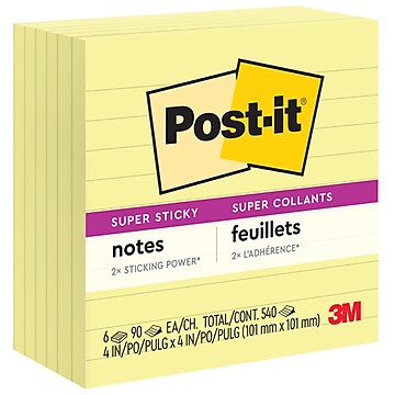 Post-it Super Sticky Notes, 3x5 in, 12 Pads, 2x the Sticking Power, Canary  Yellow, Recyclable (655-12SSCY)