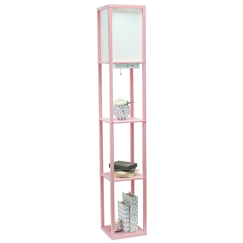 Simple Designs Etagere Organizer 62.5" Floor Lamp with Rectangular Shade, Light Pink (LF1037-LPK-CCLB) image 1