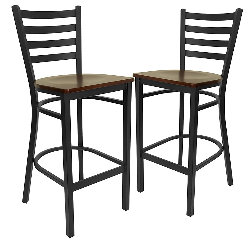 Flash Furniture HERCULES Series Traditional Metal Ladder Back Restaurant Barstool, Black/Mahogany, 2-Pieces/Pack (2XUDG697BMAW) image 1