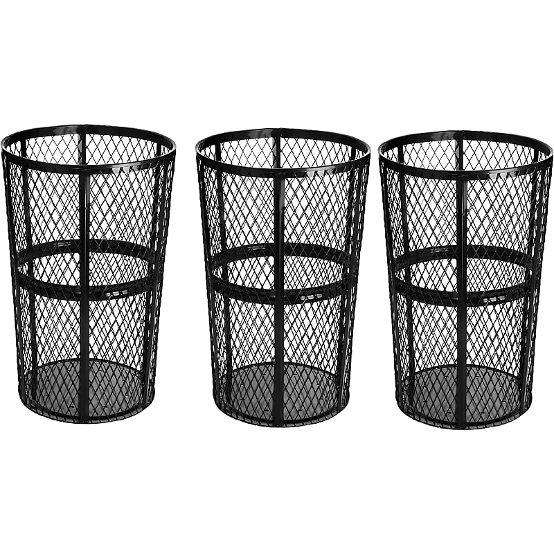 Alpine Industries Metal Outdoor Trash Can, 48-Gallon, Black, 3/Pack (ALP473-48-BLK-3PK) image 1