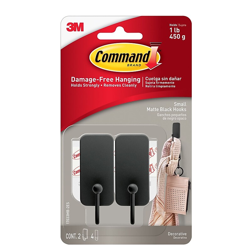 Command Small Decorative Hooks, 1 lb., Matte Black, 2/Pack (17033MB-2ES) image 1