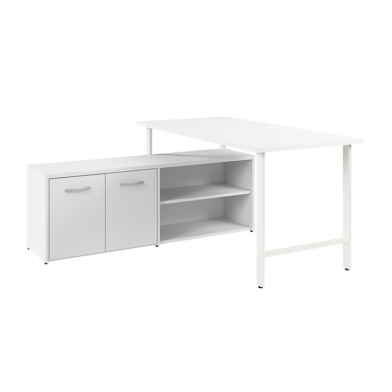 Bush Business Furniture Hustle 60"W Computer Desk and Low Storage Cabinet with Doors and Shelves, White (HUS011WH) image 1