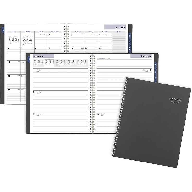 2026-2027 AT-A-GLANCE DayMinder 8.5" x 11" Academic Weekly & Monthly Planner, Plastic Cover, Charcoal (AYC545-45-27) image 1