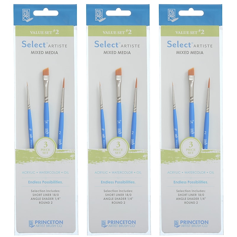 Princeton Select Artiste Mixed Media Synthetic Variety Brush Set No. 2, 3/Set, 3 Sets/Bundle (PBXP3750SET102-3) image 1