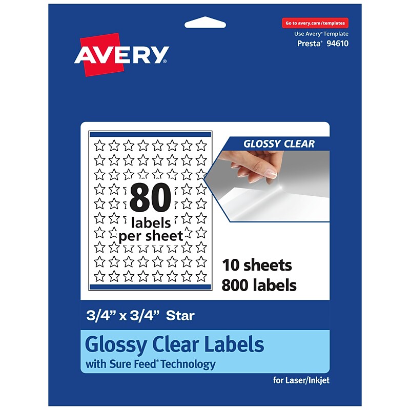 Avery Laser/Inkjet Multipurpose StarLabels, 0.75" Dia, Glossy Clear, 800/Pack (94610) image 1