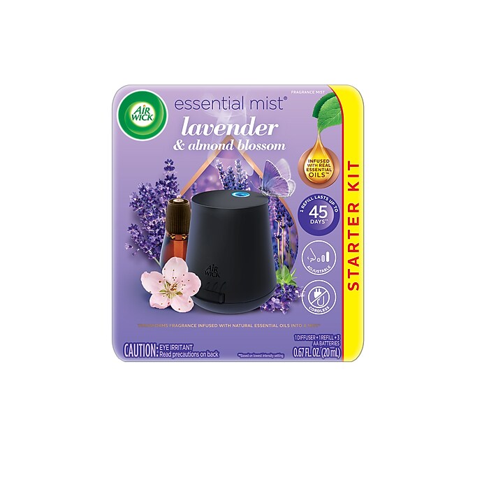 Air Wick Essential Mist Air Freshener Starter Kit, Lavender & Almond Blossom, 0.67 oz. (62338-02034)
