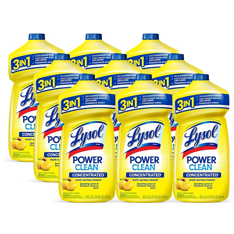Lysol Power Clean Concentrated Multi-Surface Cleaner, Sparkling Lemon & Sunflower Essence Scent, 28 oz, 9/Carton (19200-82513CT) image 1