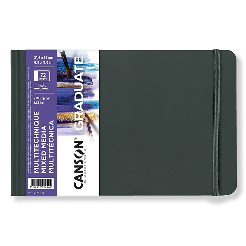 Canson Graduate 8.5" x 5.5" Hard Bound Mixed Media Art Book, 36 Sheets/Book, 5 Books/Bundle (MCX31200L031-5) image 1