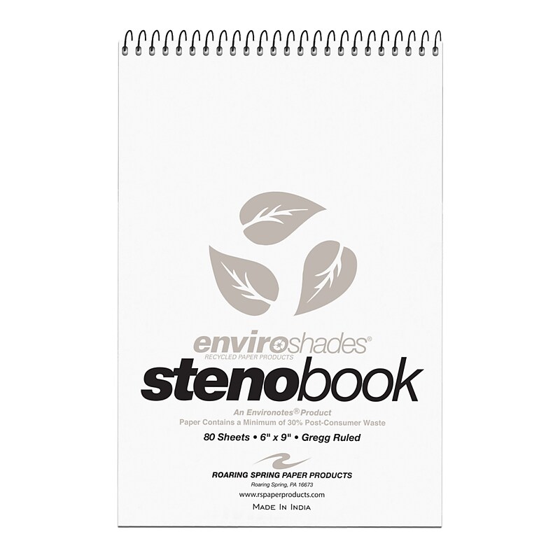 Roaring Spring Enviroshades Steno Notebook, 6" x 9", 80 Sheets/Pad, Gregg Ruled, Recycled Gray Paper, 4 Books/Pk (12274) image 1
