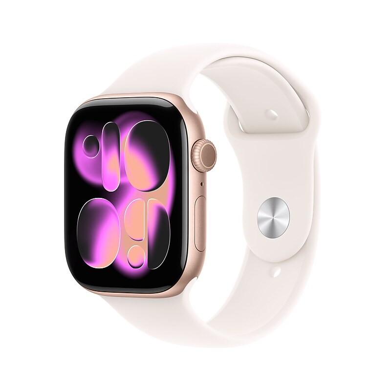 Apple Watch Series 11 GPS + Cellular Smartwatch, 46mm, Rose Gold Aluminum Case, Light Blush Sport Band, Small/Medium (MFCG4LW/A) image 1