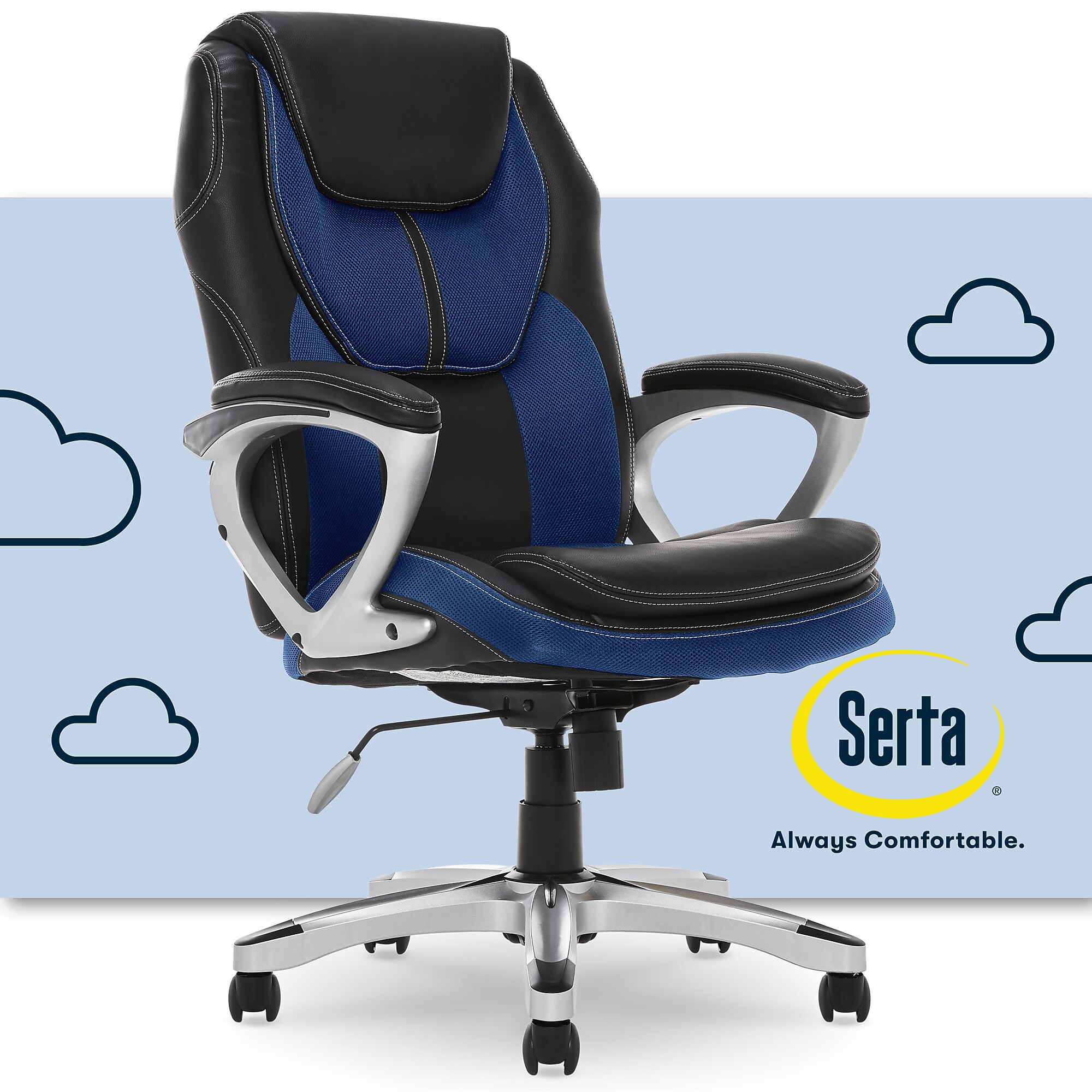 Serta Amplify Ergonomic Faux Leather Swivel Executive Chair, Blue (43673B) Sansujyuku sansujyuku.com