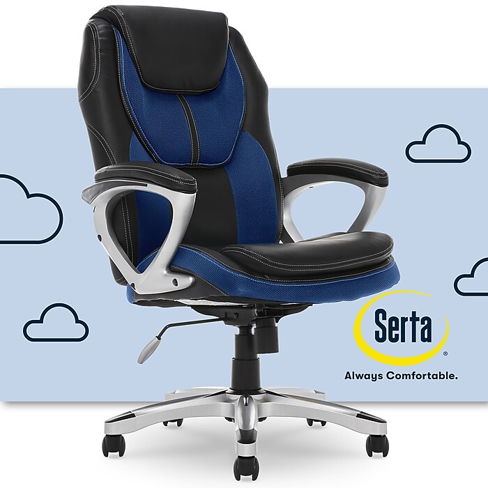 Serta Amplify Ergonomic Faux Leather Swivel Executive Chair Blue 43673B Staples