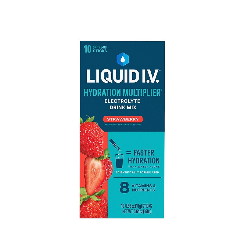 LIQUID I.V. Hydration Multiplier Strawberry Powder Energy Drink Mix, 10 Packets/Pack (220-02079) image 1