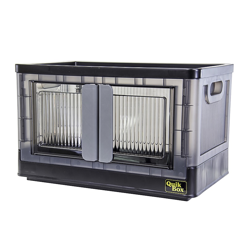 Dbest Quik Box Medium Stackable Folding Plastic Storage Bin, 12" x 12" x 11", 34 Qt., Black (01-931) image 1