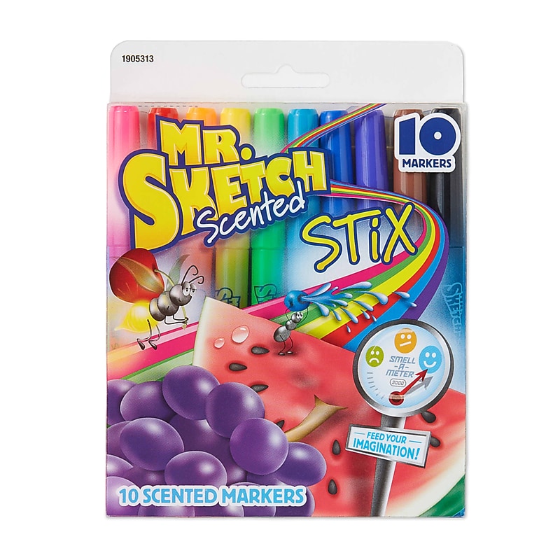 Mr. Sketch Scented Stix Markers, Fine Tip, Assorted Colors, 10/Pack (1905343) image 1