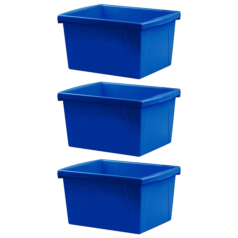 Storex Polypropylene/PP 4 Gallon Classroom Storage Bin, 7.9" x 11.3" x 13.6", Blue, 3/Bundle (STX61451U06C-3) image 1