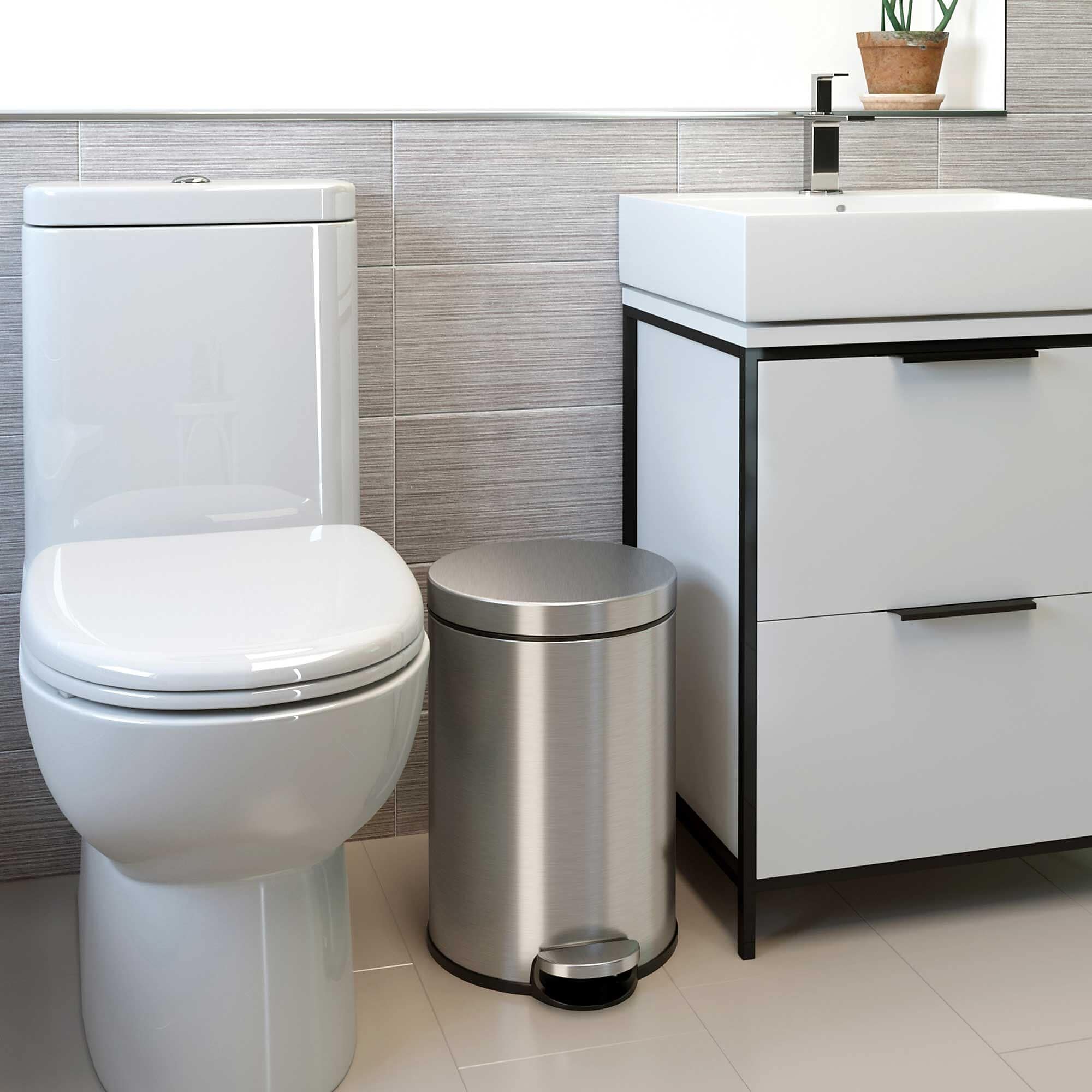 iTouchless SoftStep Round Stainless Steel Step Trash Can with Hinged Lid, 3.17 Gallon (IP03RSS) Sansujyuku sansujyuku.com