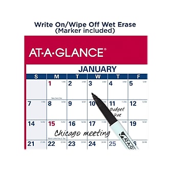 2024 AT-A-GLANCE 36" x 24" Yearly Wet-Erase Wall Calendar, Reversible, Red/Blue (PM26-28-24)