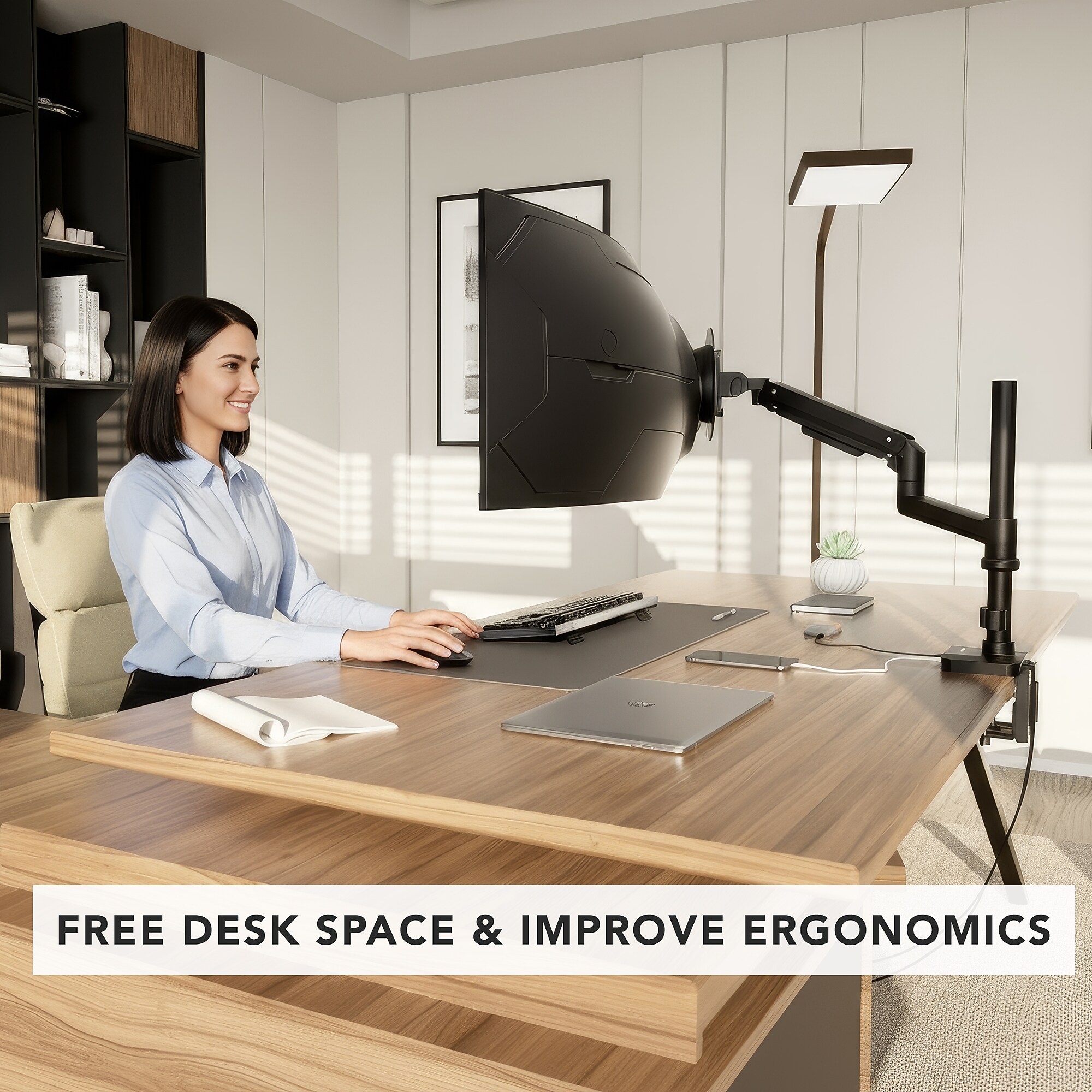 Mount-It! ProFlex Adjustable Heavy-Duty Monitor Mount with Pole & Gas Spring Arm, Fits 17″- 49″ Ultrawide Monitors, Matte Black Sansujyuku sansujyuku.com