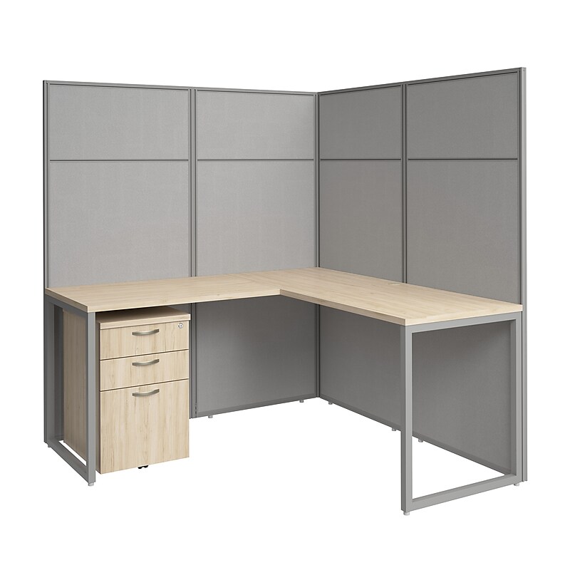 Bush Business Furniture Easy Office L Shaped Cubicle Desk with Drawers, Natural Elm (EODH36SNE-03K) image 1