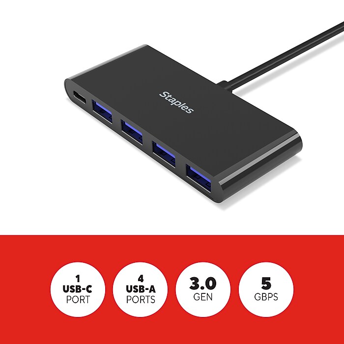 Staples TECH 5-Port USB 3.0 Hub, Black (ST62372) | Staples
