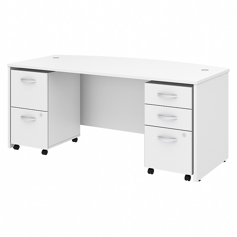 Bush Business Furniture Studio C 72"W Bow Front Desk with Mobile File Cabinets, White (STC012WH) image 1