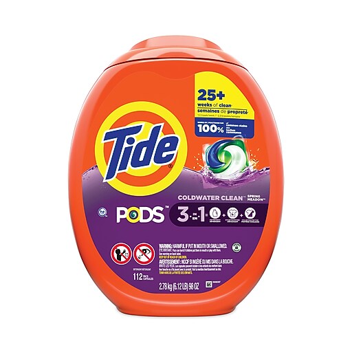 Tide Pods, Spring Meadow, 112 Pods/Tub, 4 Tubs/Carton (PGC03250) Staples