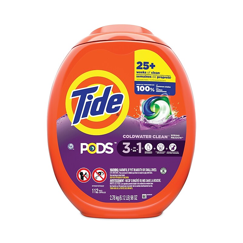 Tide Pods, Spring Meadow, 112 Pods/Tub, 4 Tubs/Carton (PGC03250) image 1