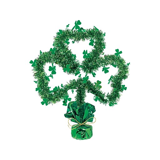 Amscan St. Patrick's Day Tinsel Shamrock Centerpiece, Green, 4/Pack