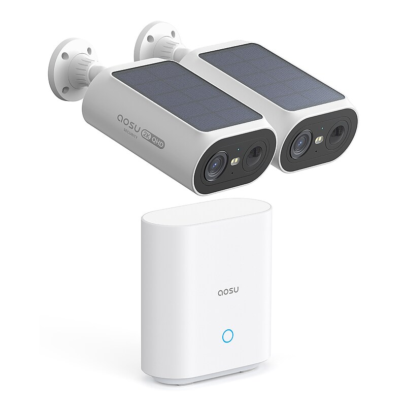 aosu Solar Camera Pro System Outdoor Wireless 2-Camera Security System, White (C8E2DA11) image 1