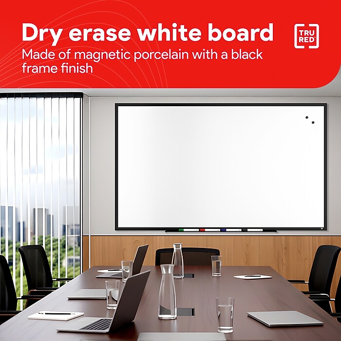 TRU RED™ Magnetic Steel Dry Erase Board, Black Frame, 5' x 3