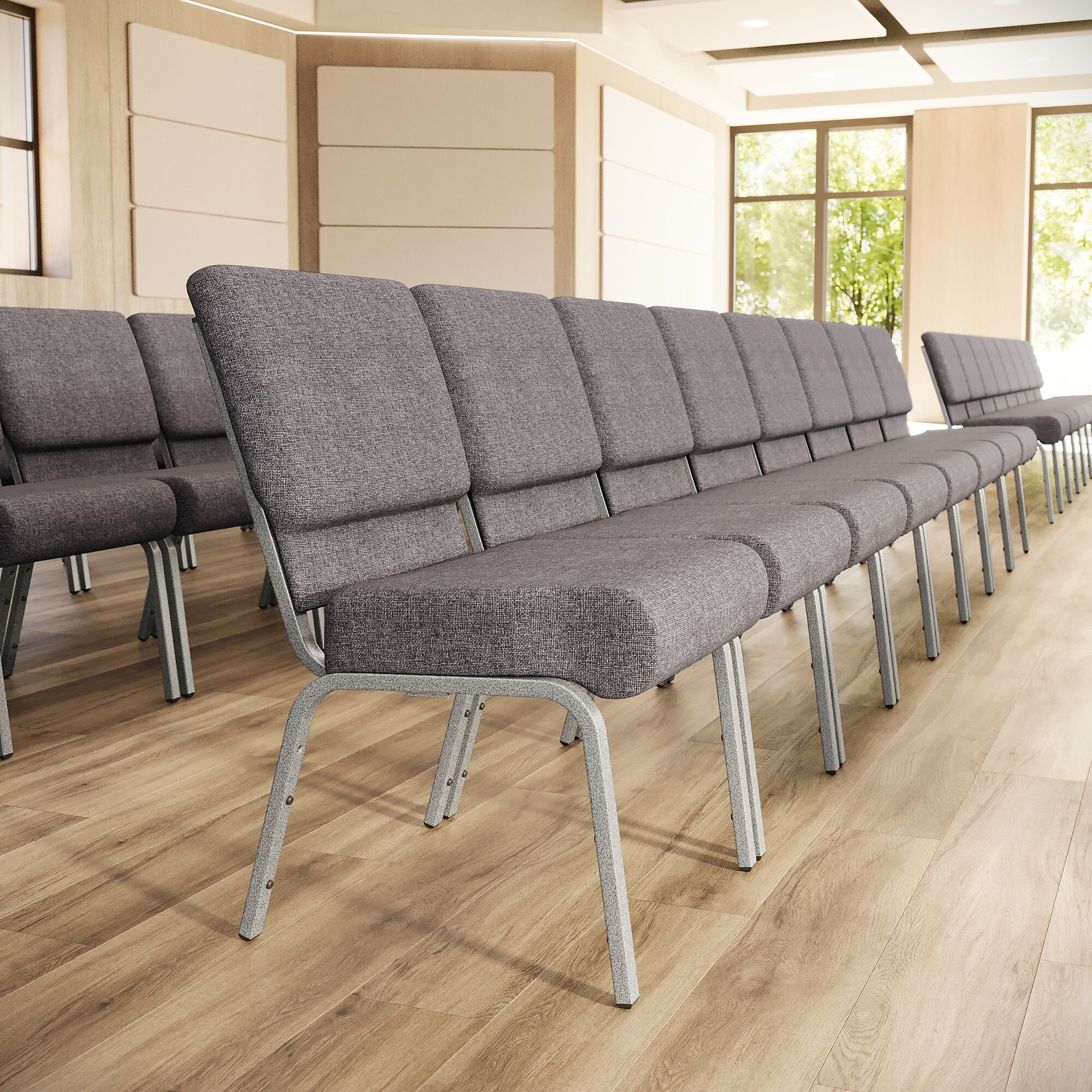 Flash Furniture HERCULES Series Fabric Stacking Church Chair, Gray/Silver Vein Frame (XUCH0221GYSV) Sansujyuku sansujyuku.com