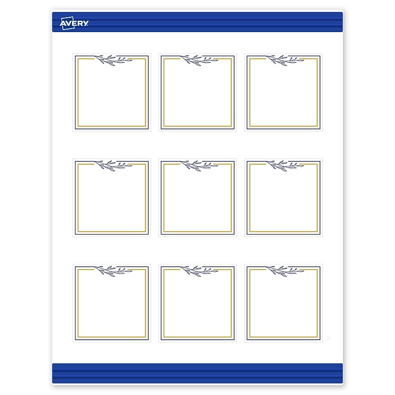 Avery Gold & Navy Border with Florals Matte Blank Card, White, 90/Pack (S00-DNP) image 1