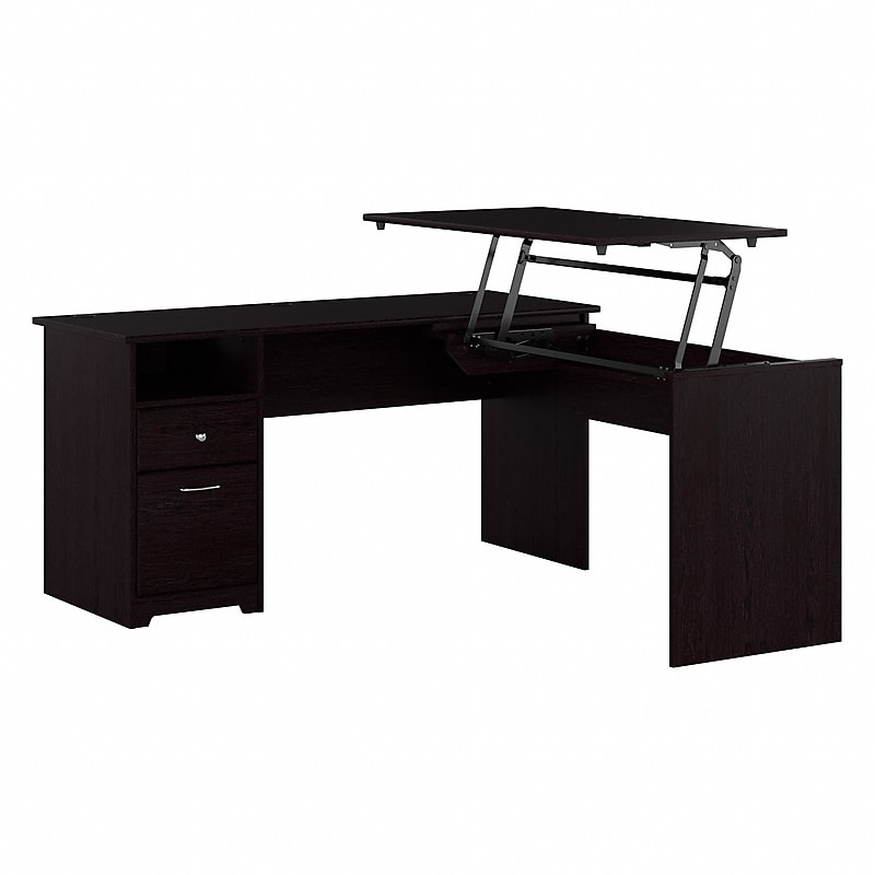 Bush Furniture Cabot 60"W 3 Position Sit to Stand L Shaped Desk, Espresso Oak (CAB043EPO) image 1
