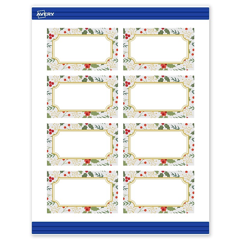 Avery Gold-Blue Border Berries Matte Blank Card, White, 80/Pack (S00-FE7) image 1