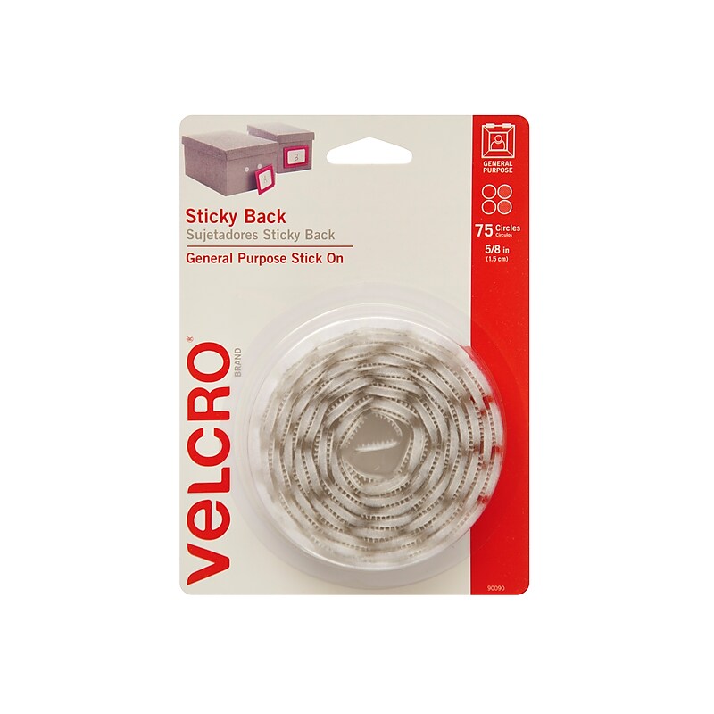Velcro® Brand 5/8" Sticky Back Hook & Loop Fastener Dots, White, 75/Pack (90090) image 1