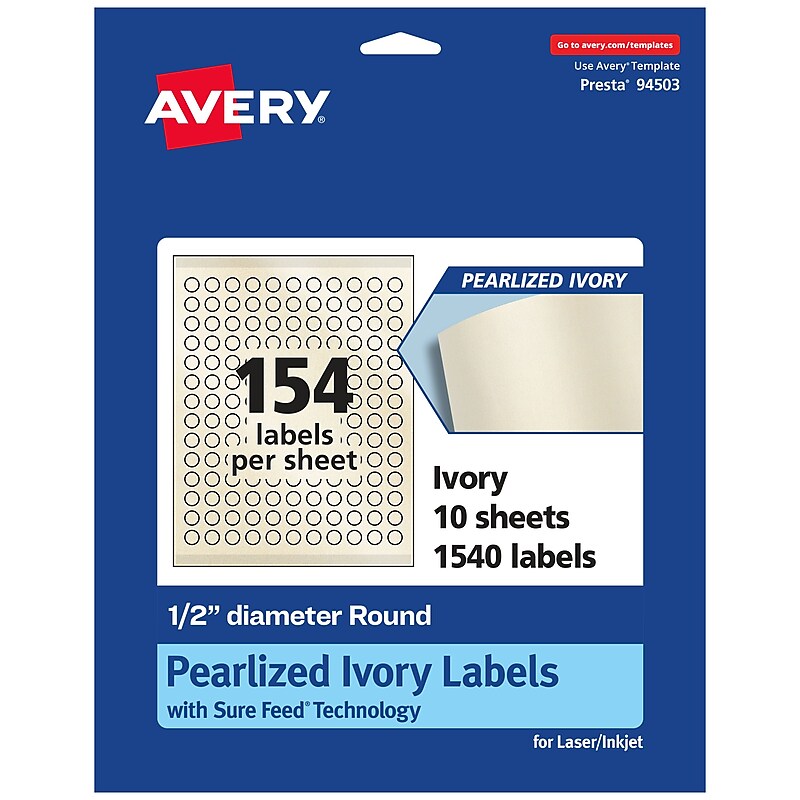 Avery Laser/Inkjet Round Multipurpose Labels, 0.5" Dia., Ivory, 1,540 Labels/Pack (94503) image 1