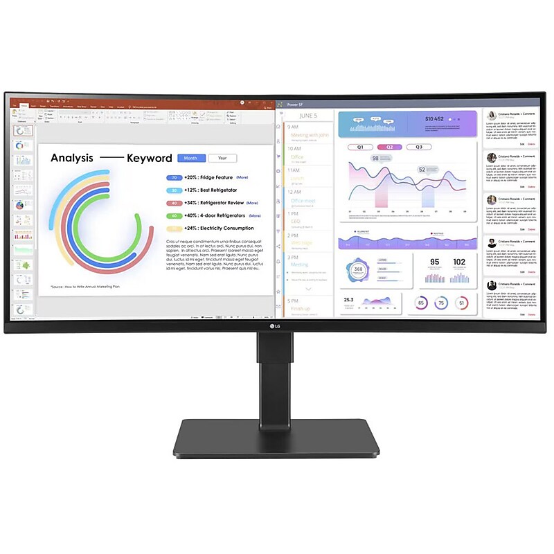 LG UltraWide 34" Curved 60Hz LCD Monitor, Textured Black (34BQ77QE-B) image 1