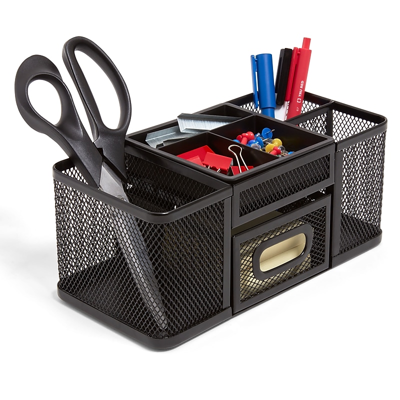 TRU RED™ 7-Compartment Wire Mesh Accessory Holder, Matte Black (TR57541) image 1