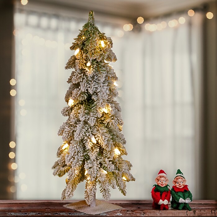 National Tree Company 2' Pre-Lit Snowy Downswept Forest Tree