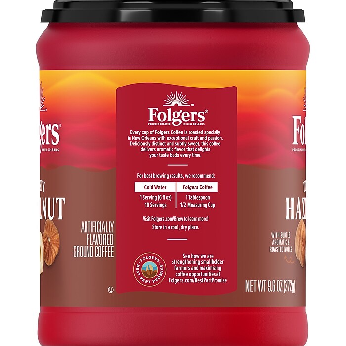 Folgers Toasty Hazelnut Ground Coffee, 9.6 oz. Canister