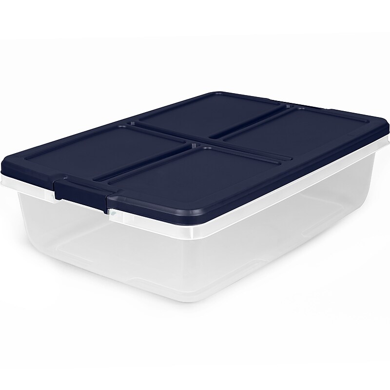 Home Logic 34 Qt. Latch Lid Plastic Storage Tote, Clear/White, 6/Pack (7103-010000044) image 1
