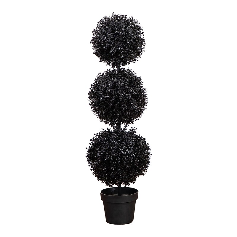 Nearly Natural UV Resistant Artificial Halloween Black Triple Ball Boxwood Topiary, 3' (T5173) image 1
