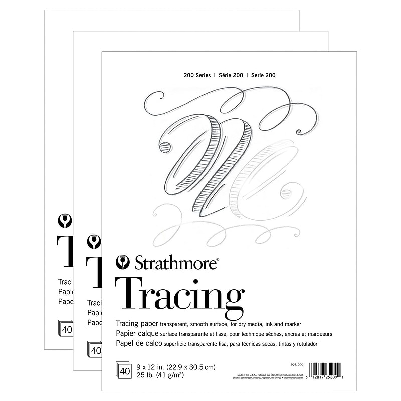 Strathmore 200 Series 9" x 12" Tape Bound Tracing Paper Pad, 40 Sheets/Pad, 3 Pads/Bundle (STTP252091-3) image 1